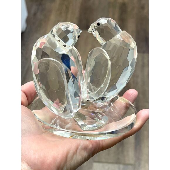 Shannon Crystal Godinger Faceted Love Birds Glass Figurine Sculpture 4" Tall - Picture 1 of 12